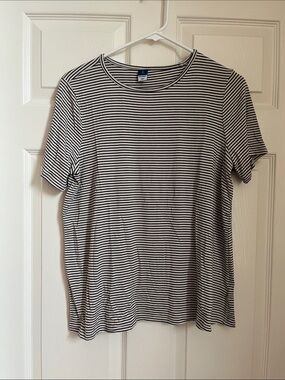 Old Navy Women's Navy and White Striped Luxe Tee - Small - Tall